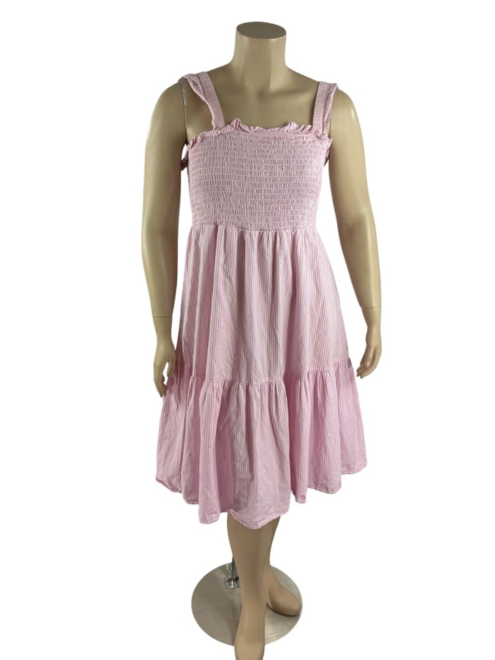 ELOQUII Pink Striped Smocked Midi Sundress Coquette Size 18/20